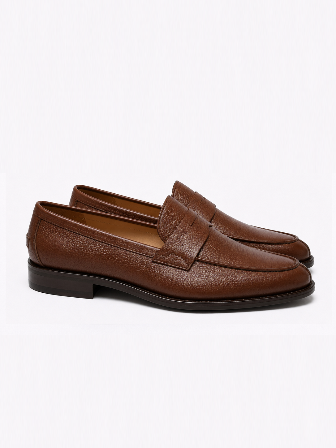 Grandeur Man Brown Pebble Leather Penny Loafers