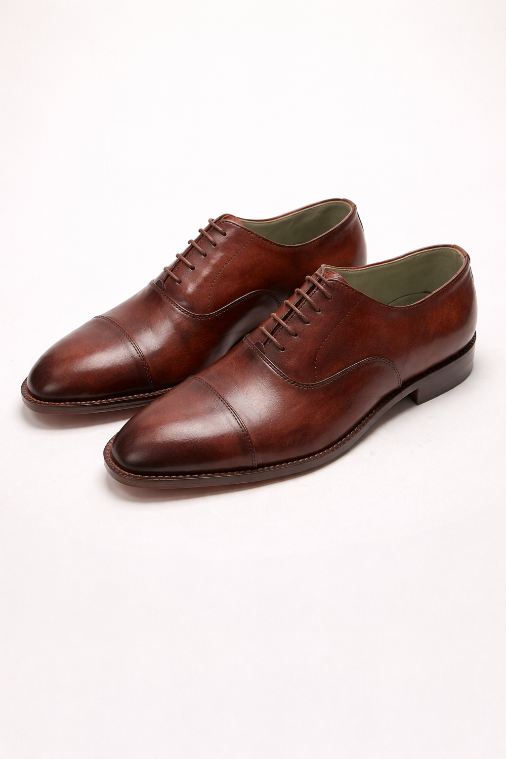 Brown Leather Cap-Toe Oxford Shoes