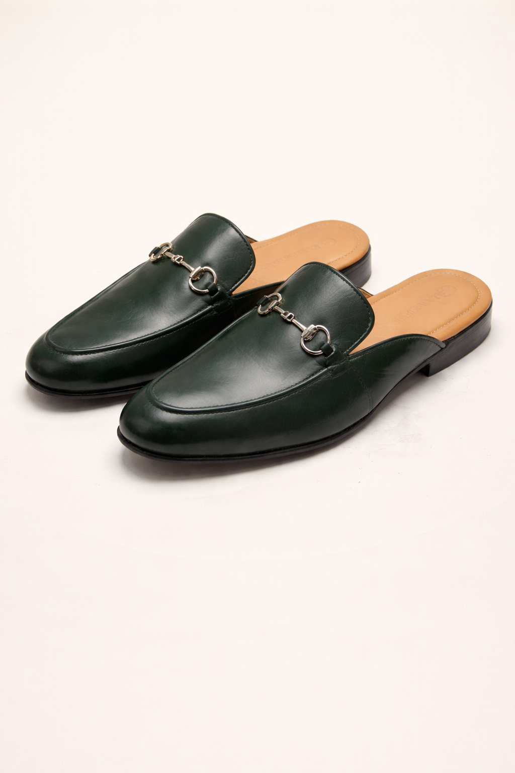 Dark Green Leather Horsebit Mule Loafers