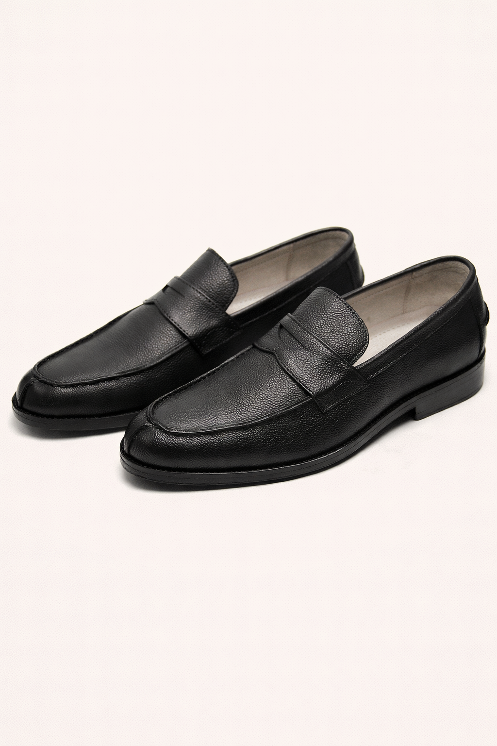Black Pebbled Leather Penny Loafers