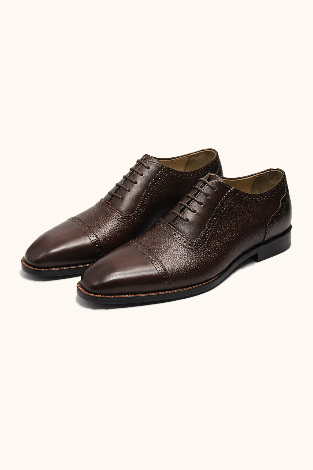 Brown Textured Cap-Toe Oxford Shoes
