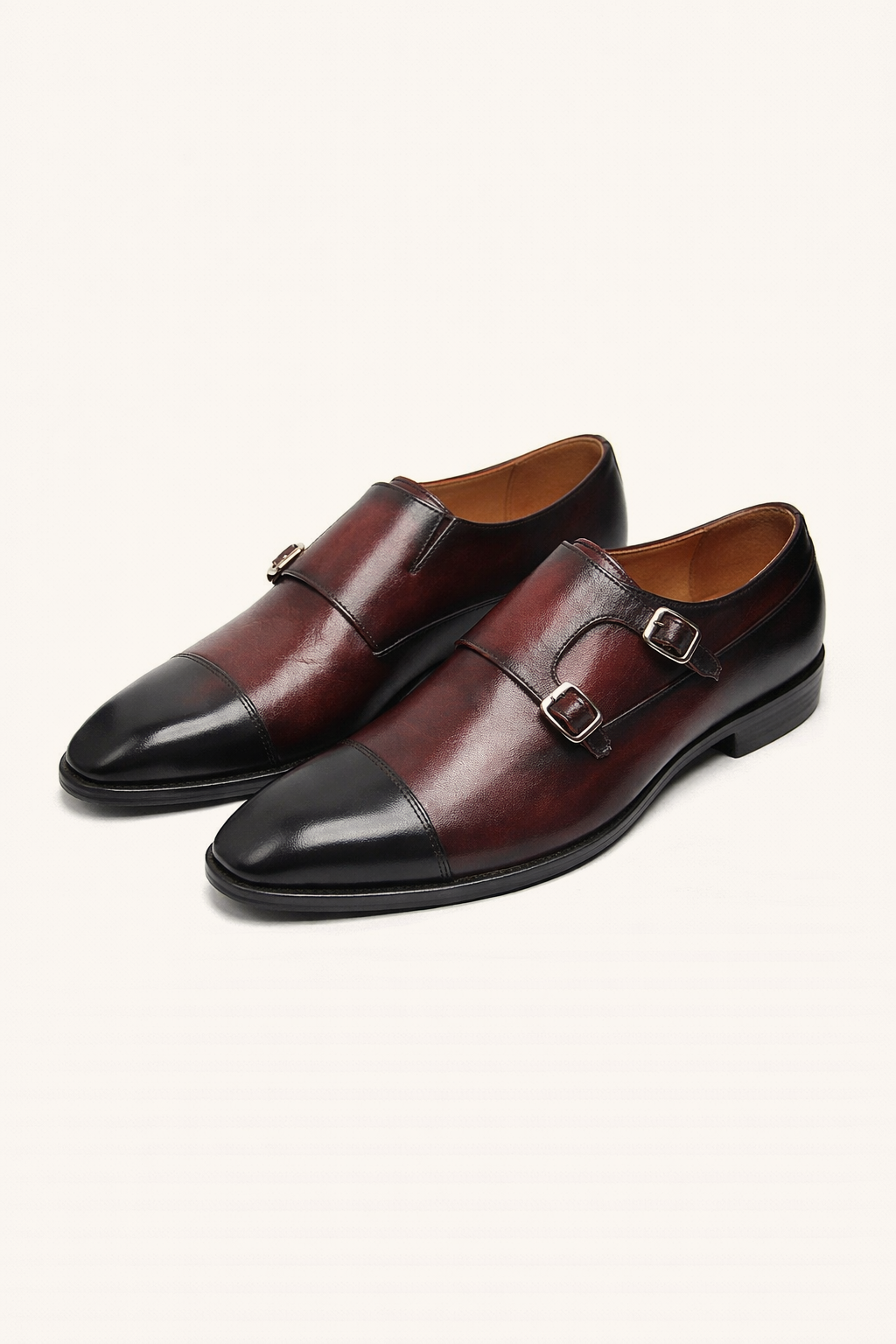Burgundy Double Monk Strap Leather Shoes – Premium Formal Dress Shoes