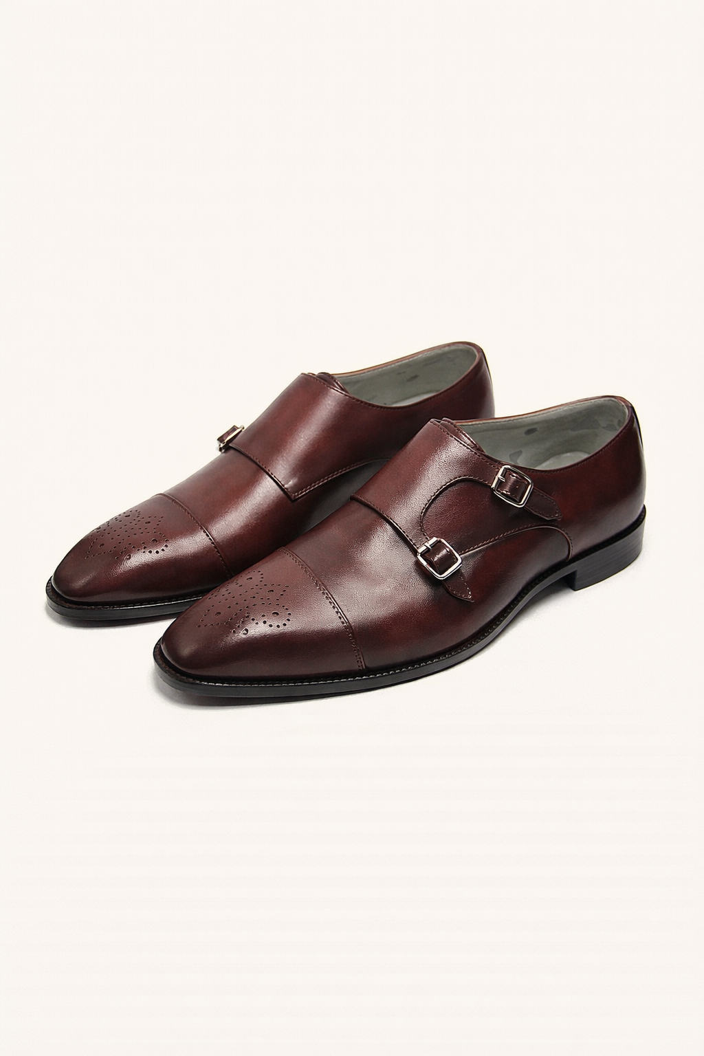 Brown Double Monk Strap Brogue Leather Shoes – Premium Formal Dress Shoes