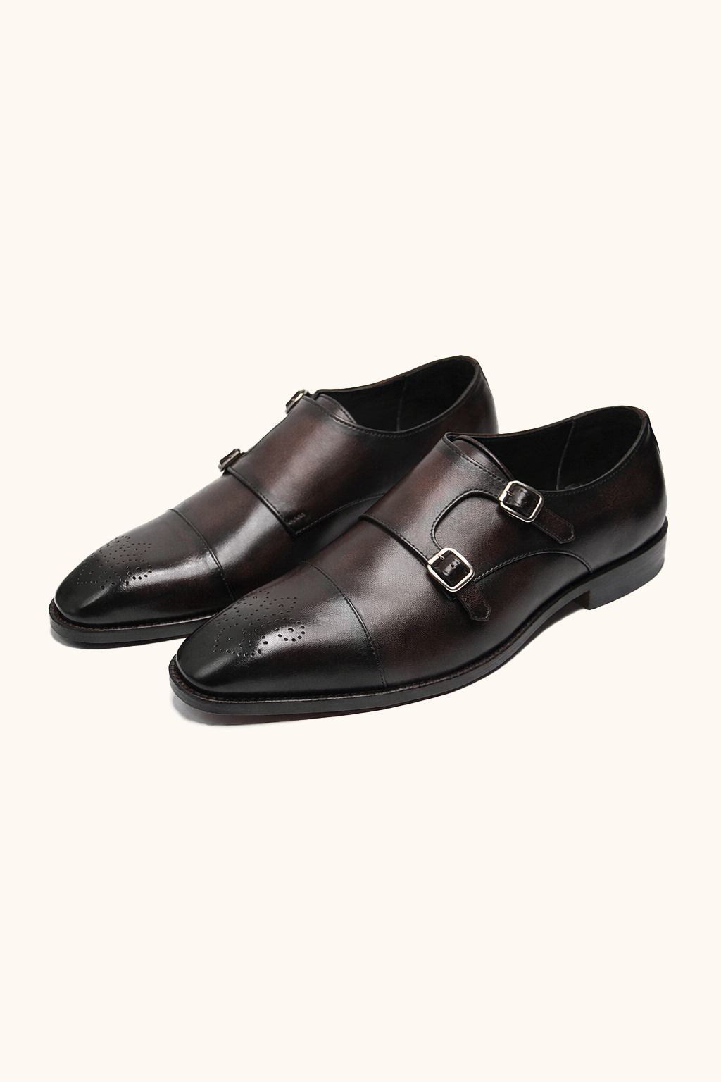 Men’s Dual Tone Black & Brown Double Monk Strap Leather Shoes – Luxury Formal Dress Shoes
