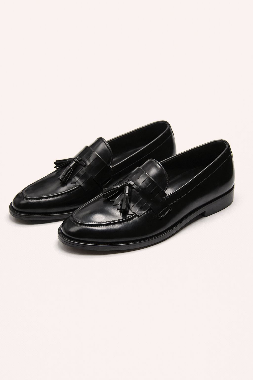 Black Leather Tassel Loafers for Men – Classic Formal Slip-On Shoes