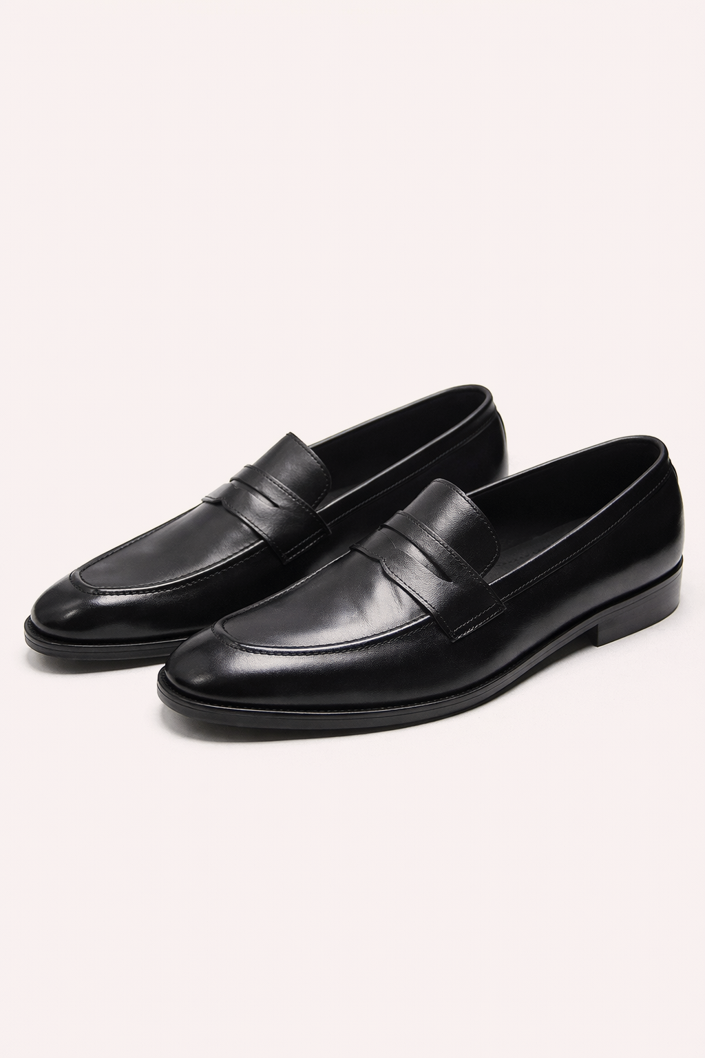 Men’s Classic Black Leather Penny Loafers – Formal Slip-On Dress Shoes