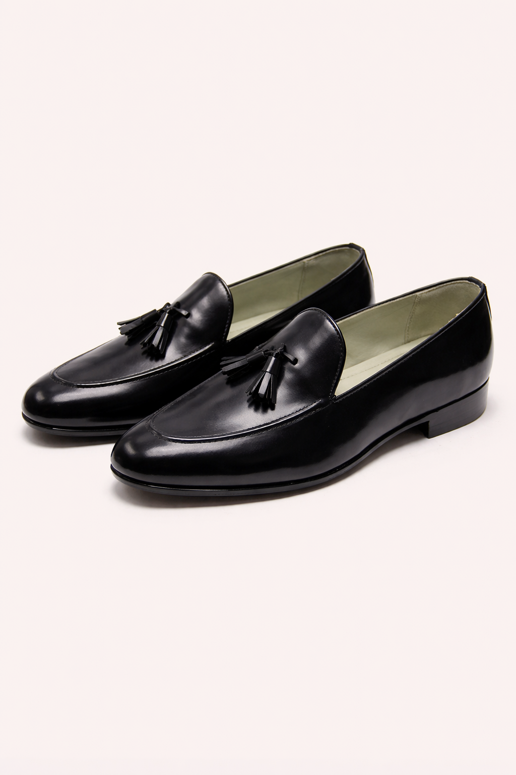 Men’s Black Leather Tassel Loafers – Classic Formal Slip-On Dress Shoes