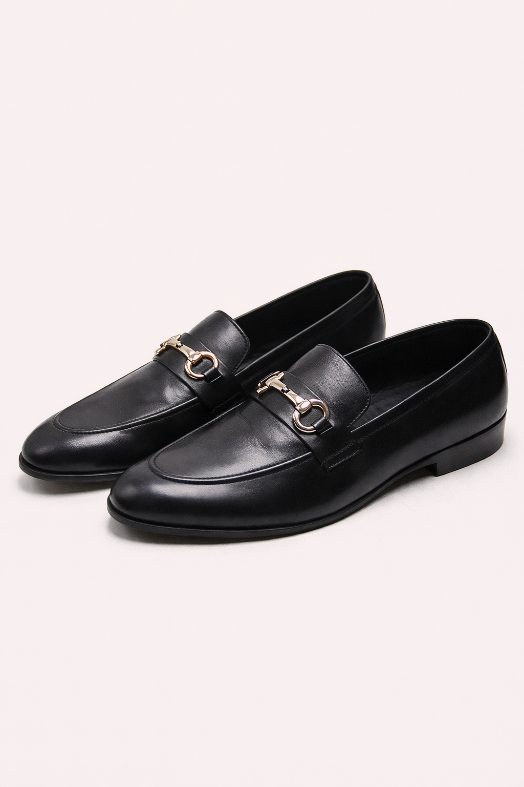 Men’s Black Leather Horsebit Loafers – Classic Metal Detail Formal Slip-On Shoes