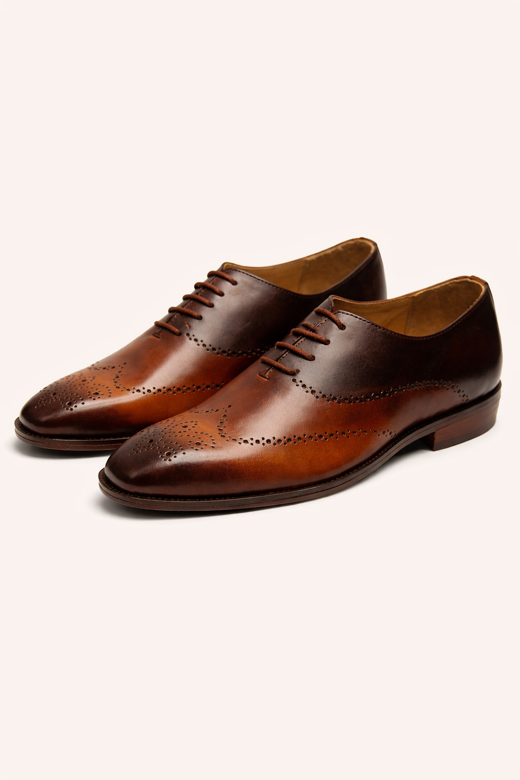 Men’s Brown Full Brogue Wingtip Oxford Shoes – Hand-Finished Leather Dress Shoes