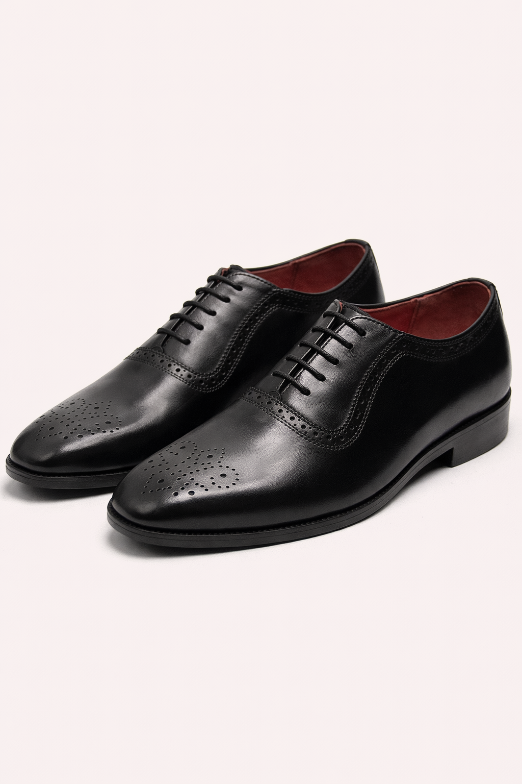 Men’s Black Semi Brogue Oxford Shoes – Classic Formal Leather Dress Shoes