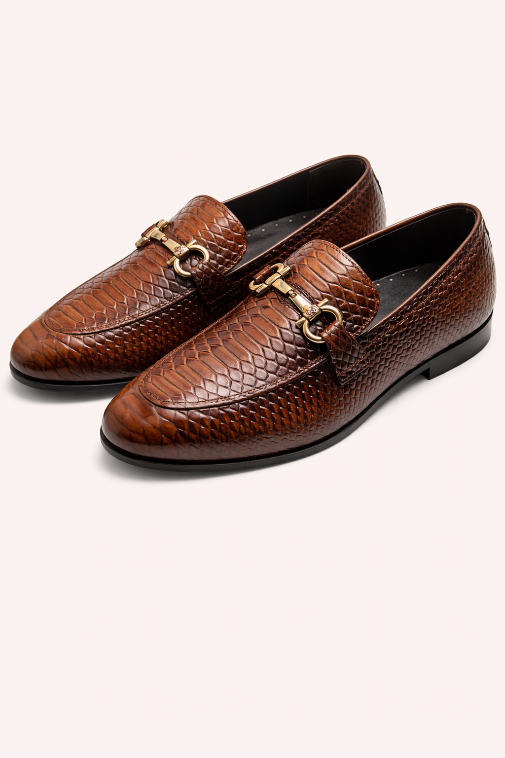 Men’s Textured Leather Horsebit Loafers – Exotic Pattern Slip-On Dress Shoes