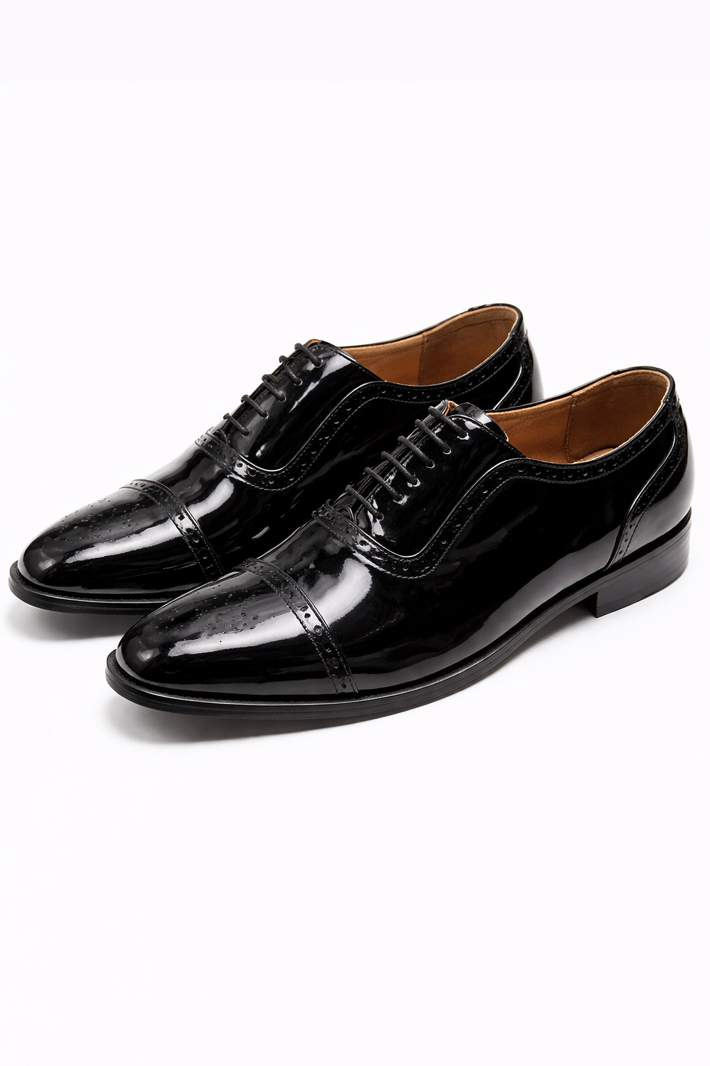 Men’s Patent Leather Oxford Shoes – Glossy Cap Toe Formal Dress Shoes