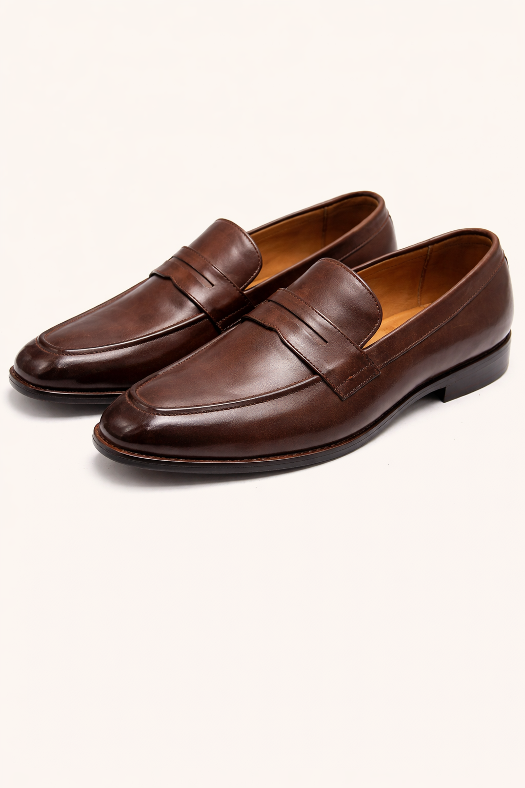 Men’s Brown Leather Penny Loafers – Classic Slip-On Dress Shoes