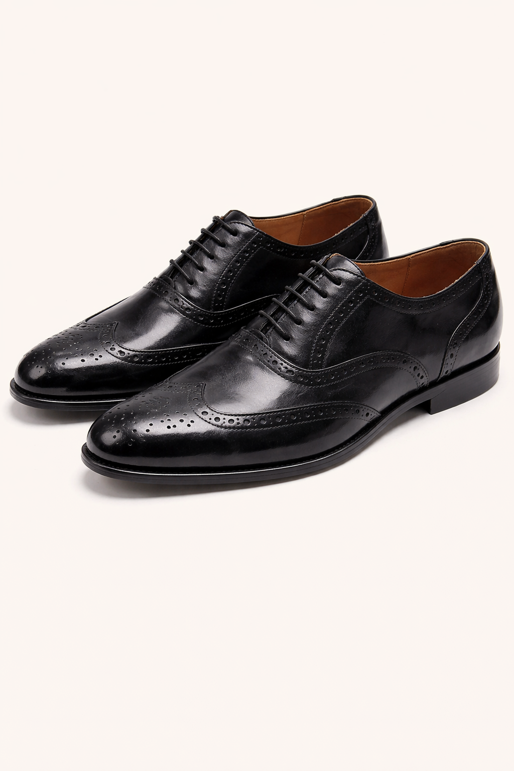 Premium Black Leather Brogue Oxford Shoes with Tan Interior – Classic Formal Dress Shoes for Men