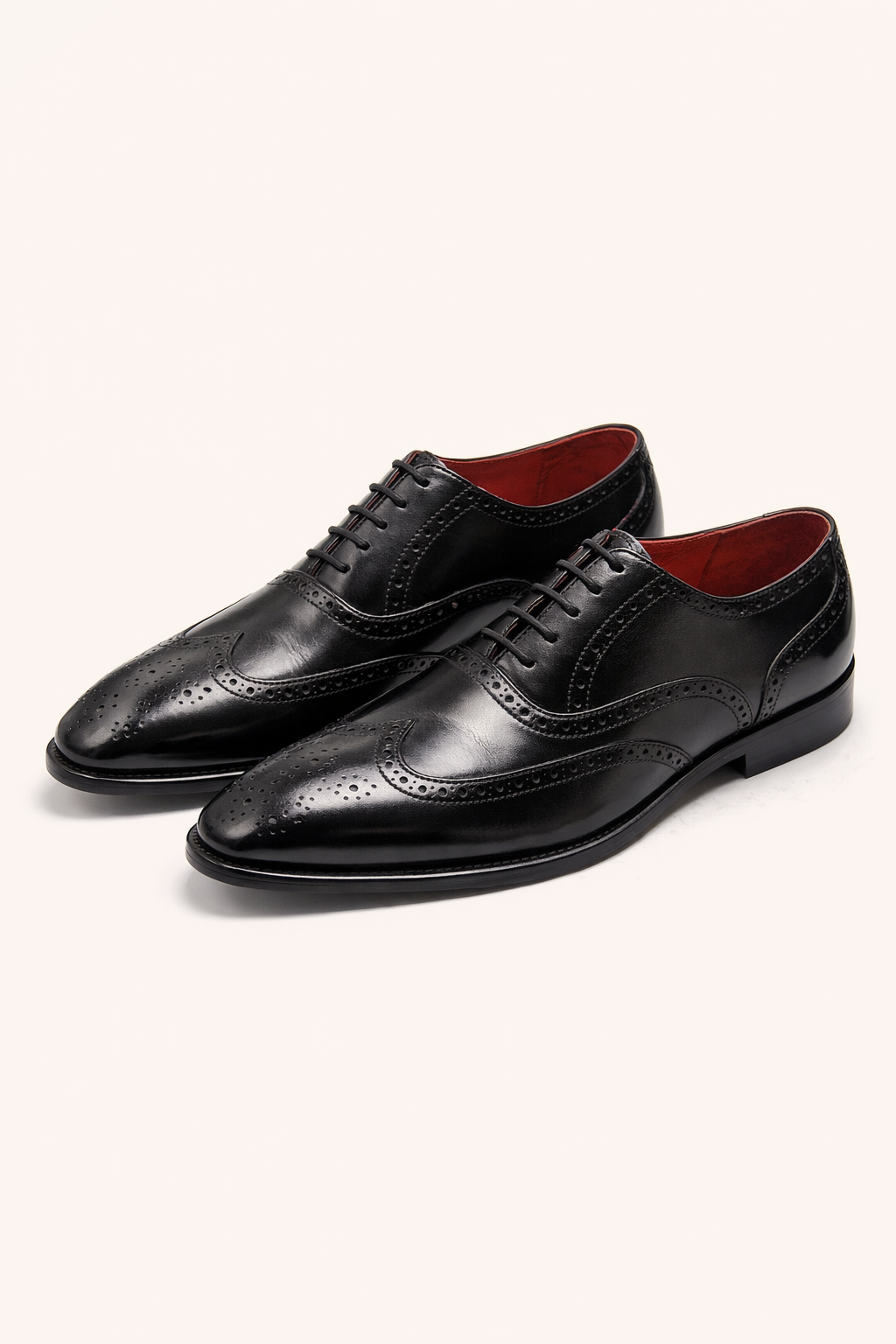 Black Leather Brogue Oxford Shoes with Red Interior – Stylish Formal Dress Shoes for Men